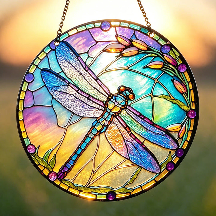 Olivenorma Iridescent Dragonfly Botanical Stained Glass Sun Catcher - image 3