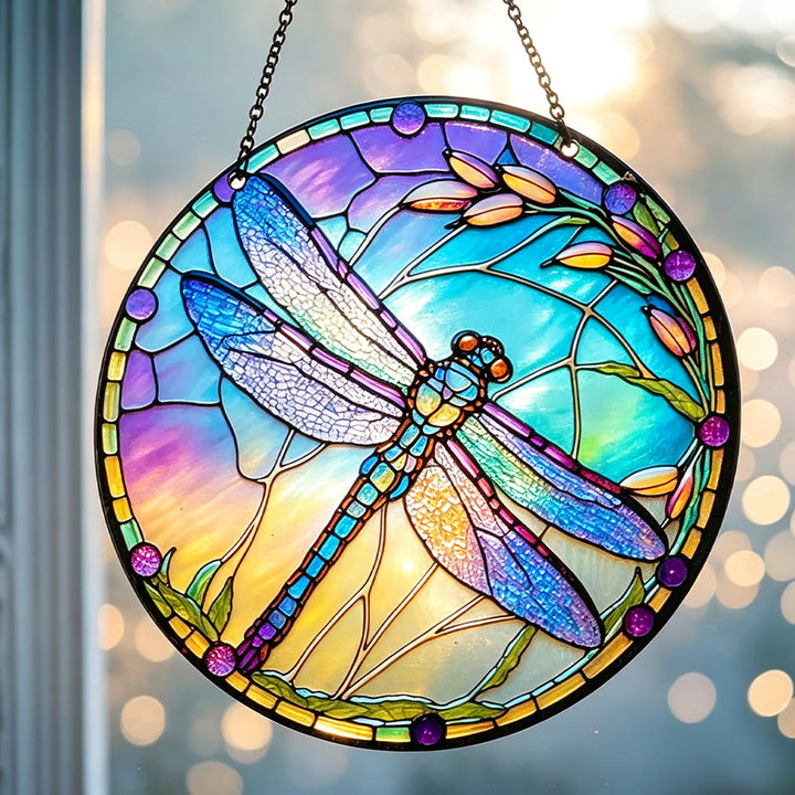 Olivenorma Iridescent Dragonfly Botanical Stained Glass Sun Catcher - image 2