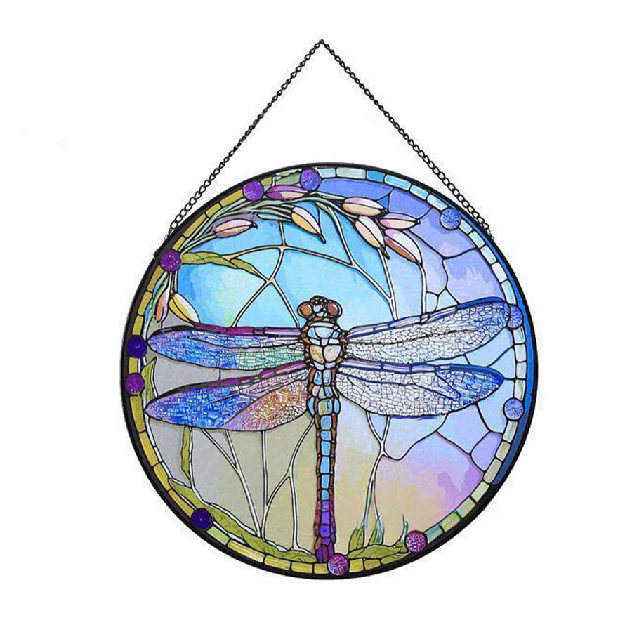 Olivenorma Iridescent Dragonfly Botanical Stained Glass Sun Catcher - 20cm*20cm - Vertical - image 4