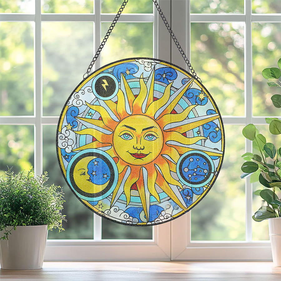 Olivenorma Celestial Sun Moon Lightning Zodiac Stained Glass Sun Catcher - image 5
