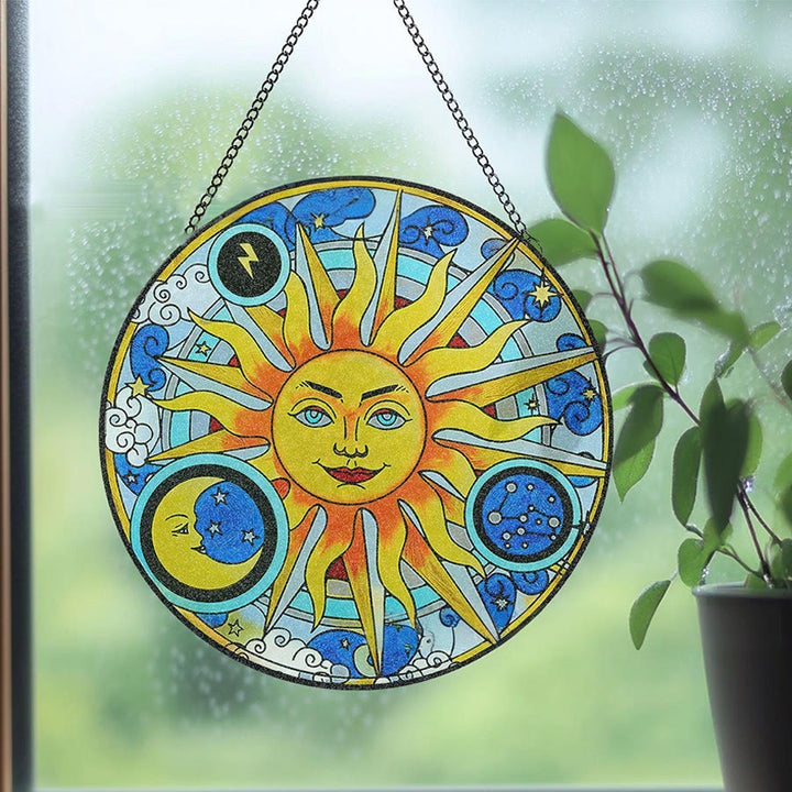 Olivenorma Celestial Sun Moon Lightning Zodiac Stained Glass Sun Catcher - image 4