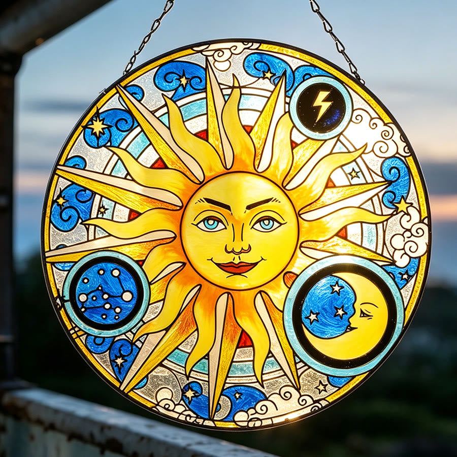 Olivenorma Celestial Sun Moon Lightning Zodiac Stained Glass Sun Catcher - image 8