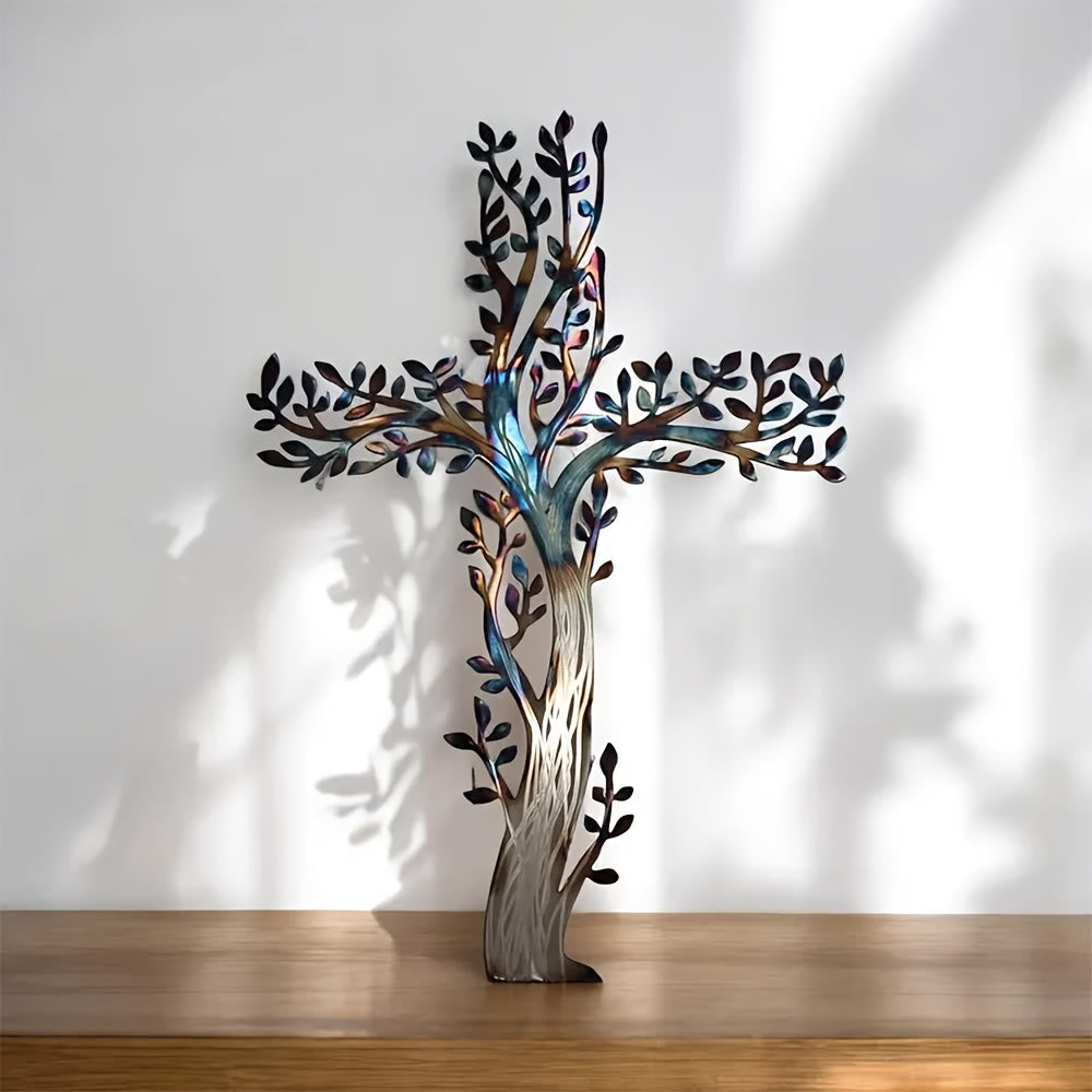 Olivenorma 1Pcs Metal Wall Art Featuring a Tree of Life Cross Home Wall Cross - 52cm*35.7cm*1.2mm - image 0
