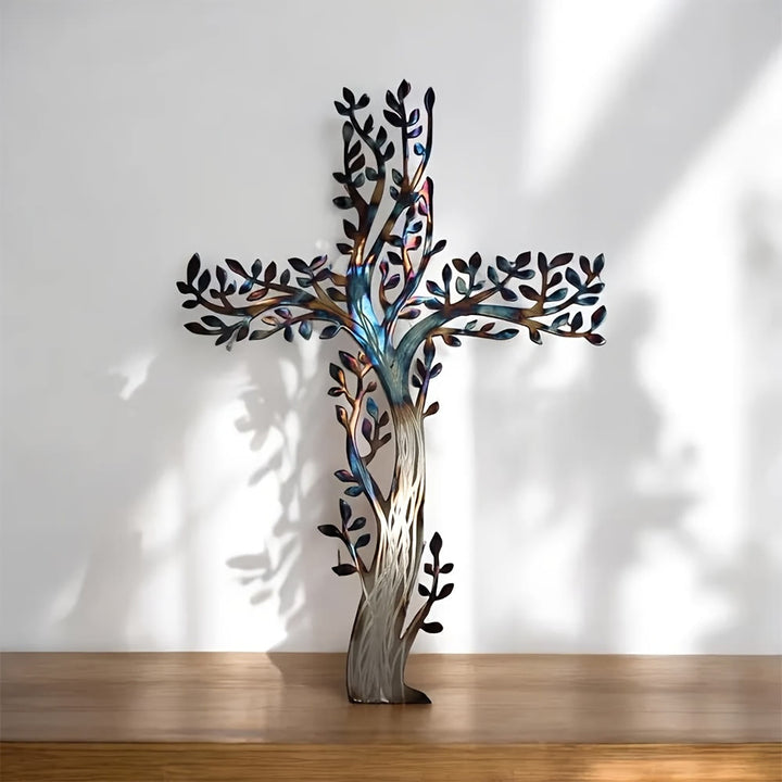 Olivenorma 1Pcs Metal Wall Art Featuring a Tree of Life Cross Home Wall Cross - 52cm*35.7cm*1.2mm - image 0