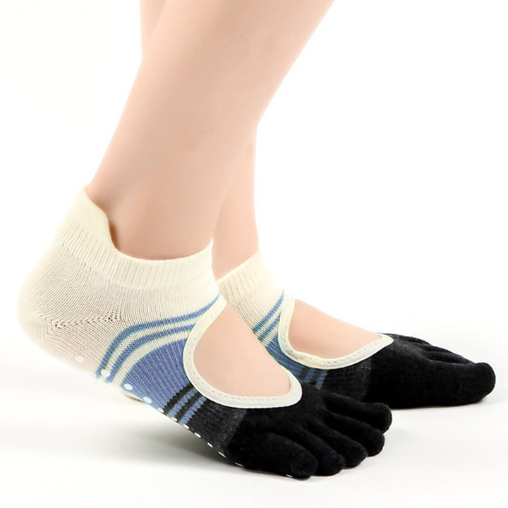 Olivenorma Five Toe Dual Design Non Slip Silicone Grip Shock Resistant Snug Fit Multi Purpose Indoor Gym Women's Yoga Socks - Gray-Blue - Closed Toe - 10Pairs - image 15