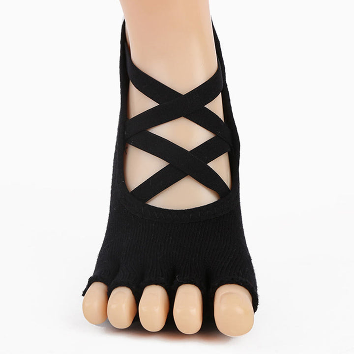 Olivenorma Five Toe Silicone Grips Non Slip Shock Absorption Snug Fit All Scene Indoor Activity Women's Yoga Socks - Black Open Toe - 10Pairs - image 22