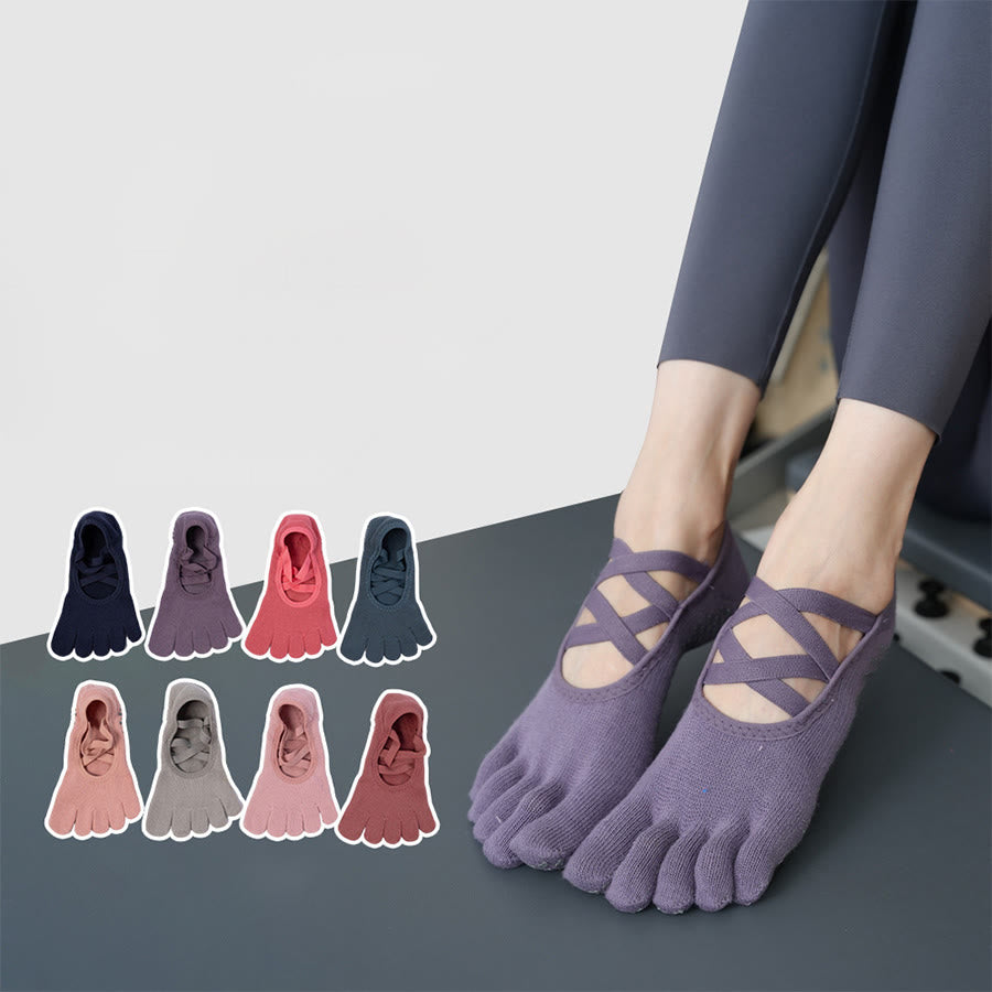 Olivenorma Five Toe Silicone Grips Non Slip Shock Absorption Snug Fit All Scene Indoor Activity Women's Yoga Socks - image 0