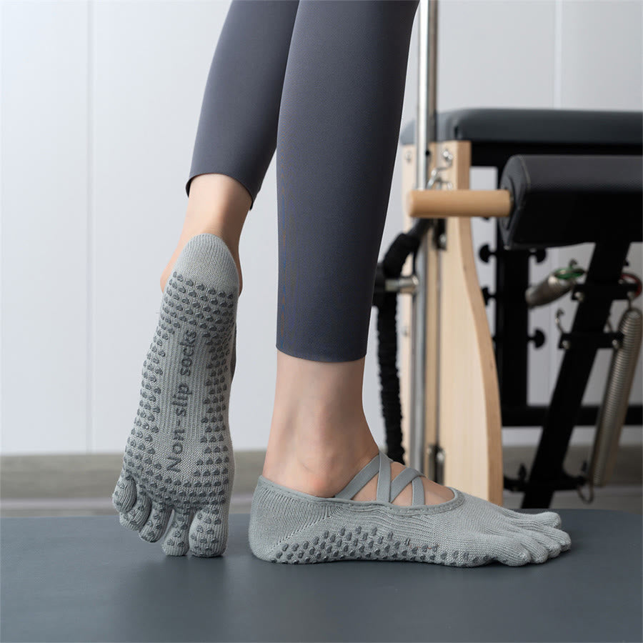 Olivenorma Five Toe Silicone Grips Non Slip Shock Absorption Snug Fit All Scene Indoor Activity Women's Yoga Socks - Light Grey Closed Toe - 10Pairs - image 10