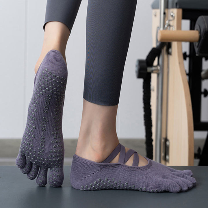 Olivenorma Five Toe Silicone Grips Non Slip Shock Absorption Snug Fit All Scene Indoor Activity Women's Yoga Socks - Purple Closed Toe - 10Pairs - image 1