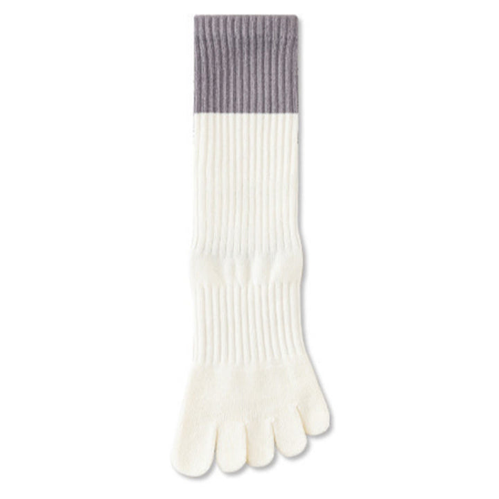 Olivenorma High Elastic Mid Calf Yoga Socks Full Sole Silicone Non Slip Shock Cushion Silent Sports Fitness Women's Yoga Socks - White & Gray Contrast - 10Pairs - image 3