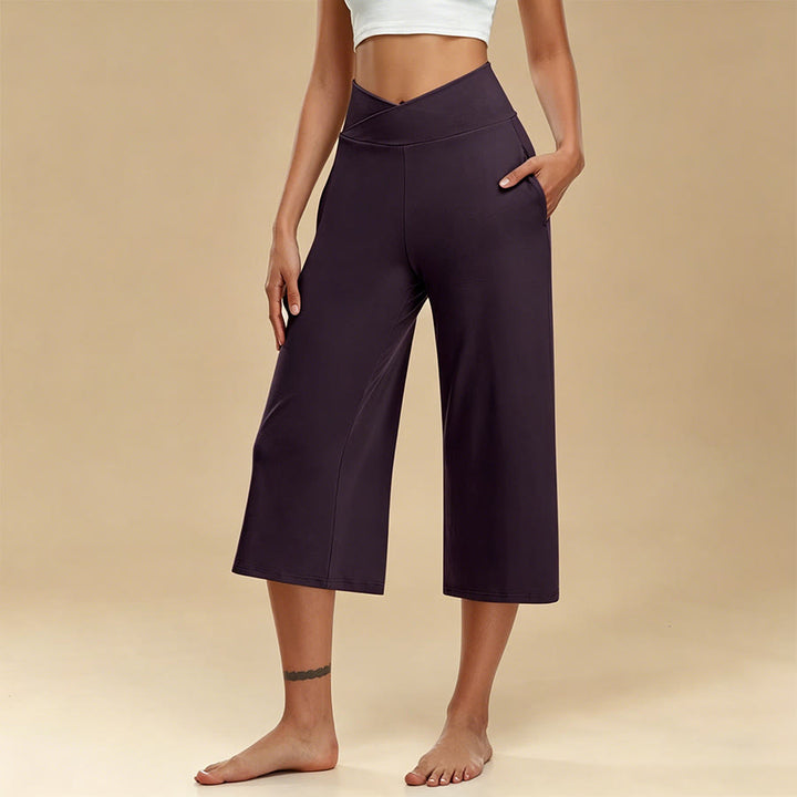 Olivenorma Crossover High Waist Cropped Wide Leg With Pockets Yoga Fitness Women's Pants - Purple - 3XL - image 6