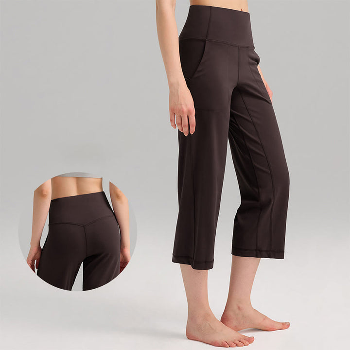 Olivenorma High Waist Capri Wide Leg With Pockets Yoga Fitness Women's Pants - Espresso - XL - image 3