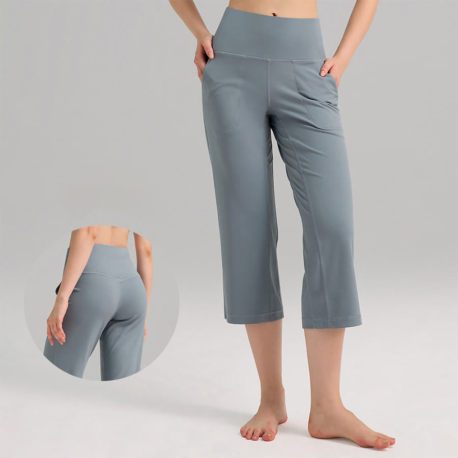 Olivenorma High Waist Capri Wide Leg With Pockets Yoga Fitness Women's Pants - Belgian Blue - XL - image 0