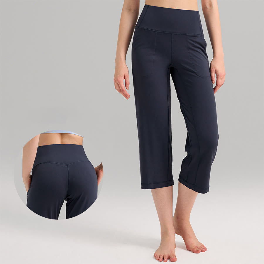 Olivenorma High Waist Capri Wide Leg With Pockets Yoga Fitness Women's Pants - Navy Blue - XL - image 6