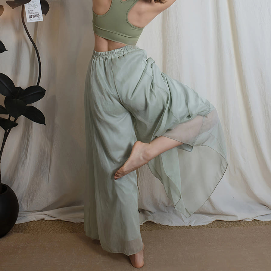 Olivenorma Elastic High Waist Flowy Chiffon Wide Leg Dance Yoga Women's Pants - image 3