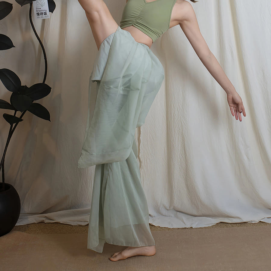 Olivenorma Elastic High Waist Flowy Chiffon Wide Leg Dance Yoga Women's Pants - image 4