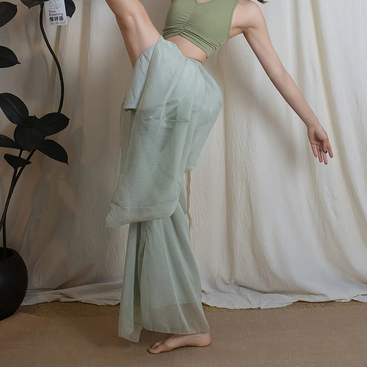 Olivenorma Elastic High Waist Flowy Chiffon Wide Leg Dance Yoga Women's Pants - image 4