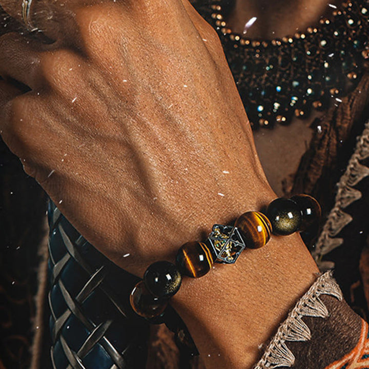 Olivenorma Tiger's Eye & Gold Obsidian Sacred Geometry Charm Beaded Bracelet - image 3