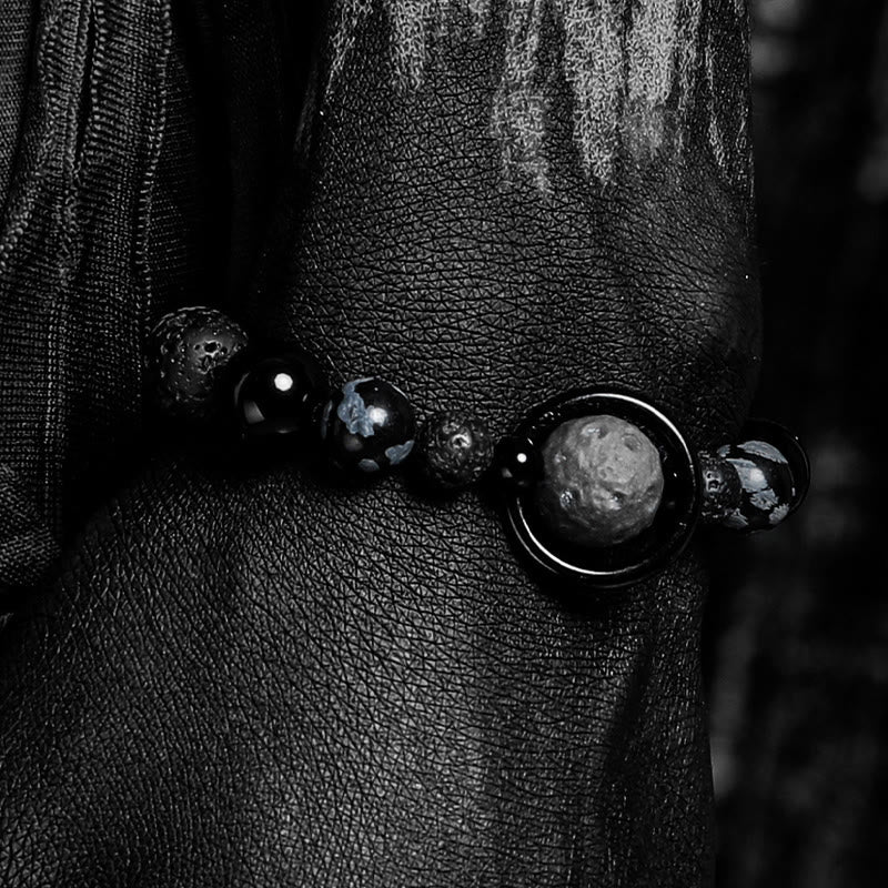 Olivenorma Lava Stone & Obsidian Planet Charm Beaded Bracelet - image 3