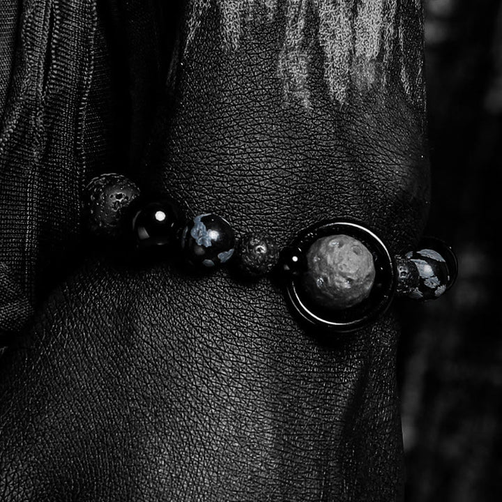 Olivenorma Lava Stone & Obsidian Planet Charm Beaded Bracelet - image 3
