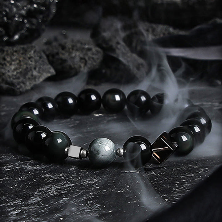 Olivenorma Gold Obsidian & Obsidian Grounding Protective Bracelet - 18cm - Dark Moon Style 10mm - image 3