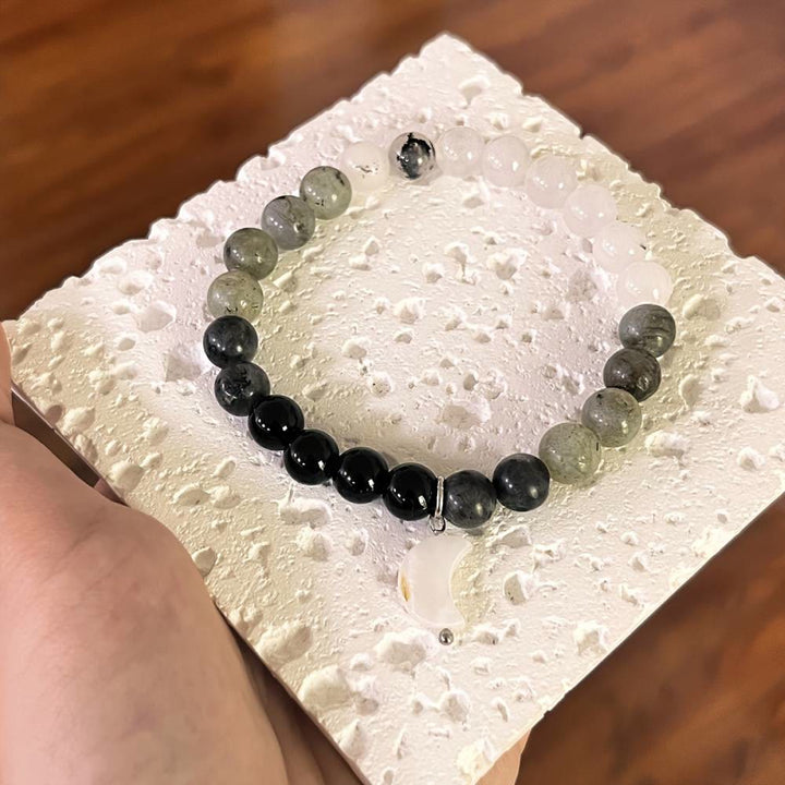 Olivenorma Clear Crystal & Obsidian & Labradorite & Black Hair Moonstone Charm Beaded Bracelet - image 4