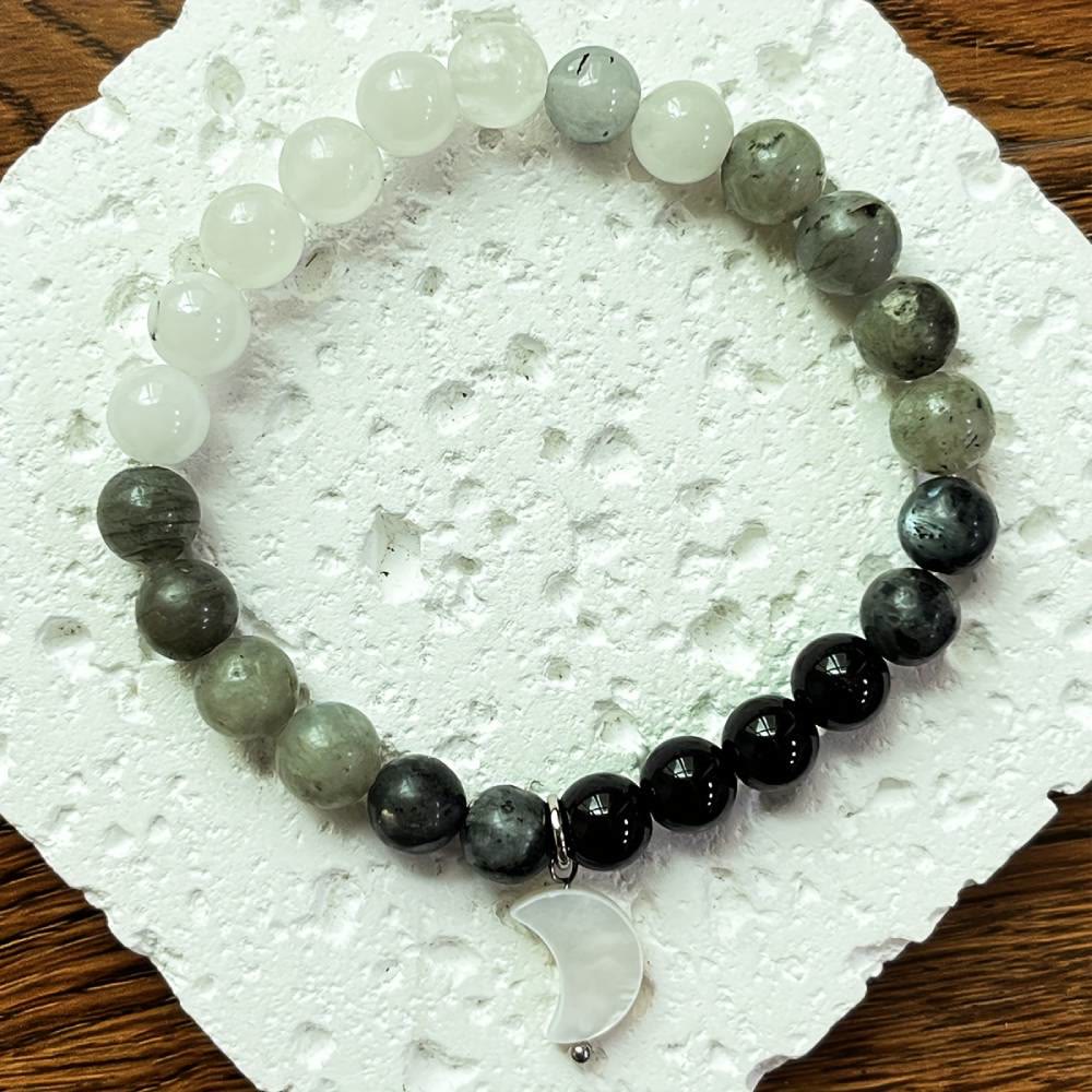 Olivenorma Clear Crystal & Obsidian & Labradorite & Black Hair Moonstone Charm Beaded Bracelet - image 3