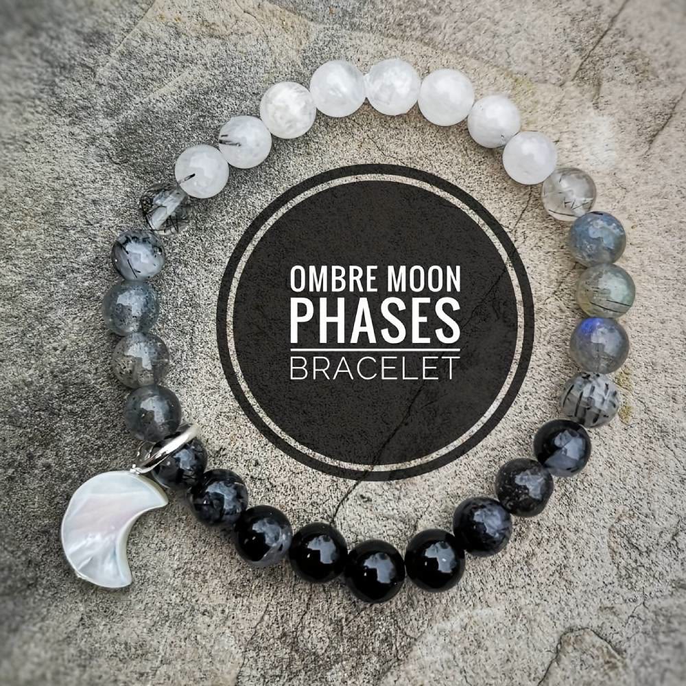 Olivenorma Clear Crystal & Obsidian & Labradorite & Black Hair Moonstone Charm Beaded Bracelet - Moon - image 0
