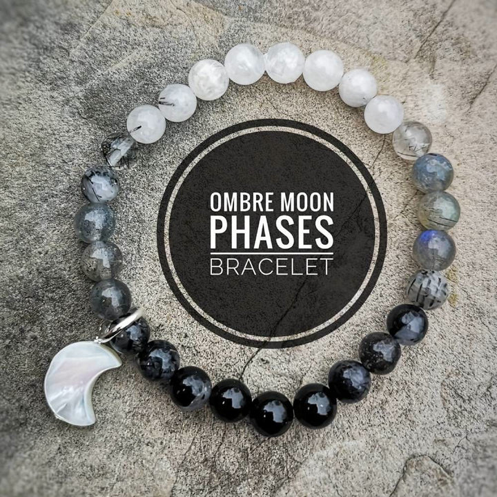 Olivenorma Clear Crystal & Obsidian & Labradorite & Black Hair Moonstone Charm Beaded Bracelet - Moon - image 0