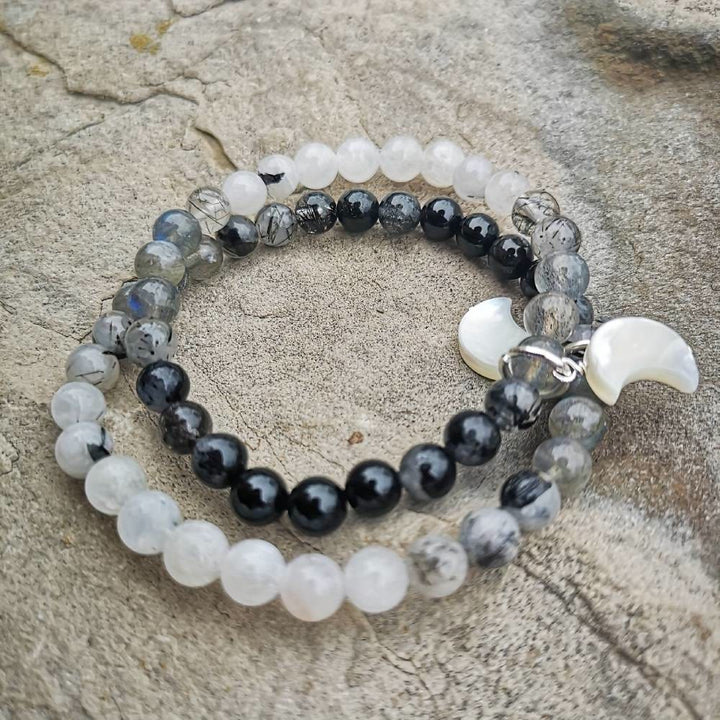 Olivenorma Clear Crystal & Obsidian & Labradorite & Black Hair Moonstone Charm Beaded Bracelet - image 1