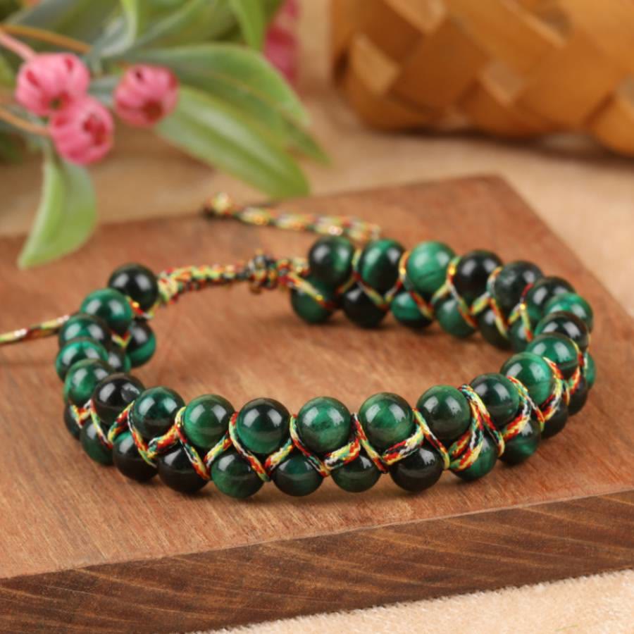 Olivenorma Tiger Eye Double-Row Adjustable Braided Cord Beaded Bracelet - image 1