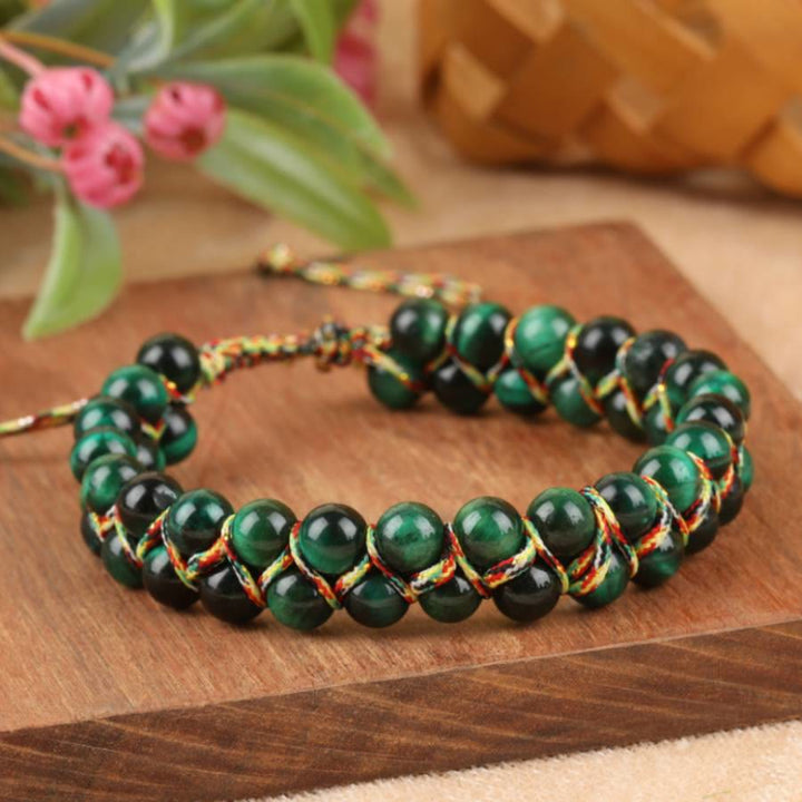 Olivenorma Tiger Eye Double-Row Adjustable Braided Cord Beaded Bracelet - image 1