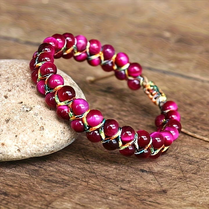 Olivenorma Tiger Eye Double-Row Adjustable Braided Cord Beaded Bracelet - image 7