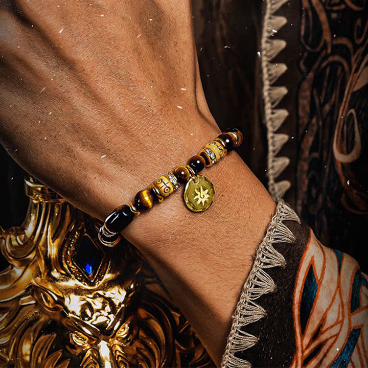 Olivenorma Tiger's Eye Stone Sun Charm Engraved Beaded Bracelet - image 4