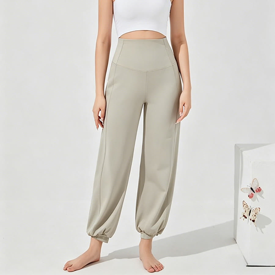 Olivenorma High Waist Ankle Length Harem Loose Yoga Women's Pants - Beige-Gray - XL - image 10