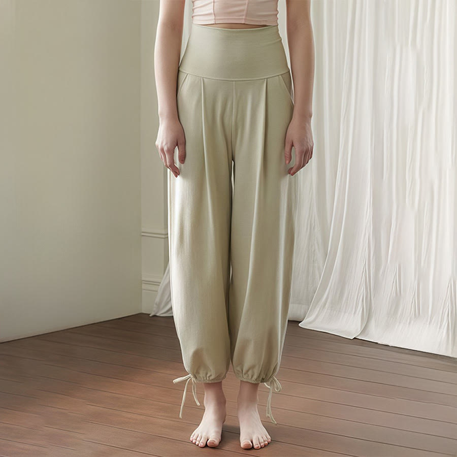 Olivenorma High Waist Pleated Drawstring Ankle Harem Yoga Women's Pants - Green - L - image 4