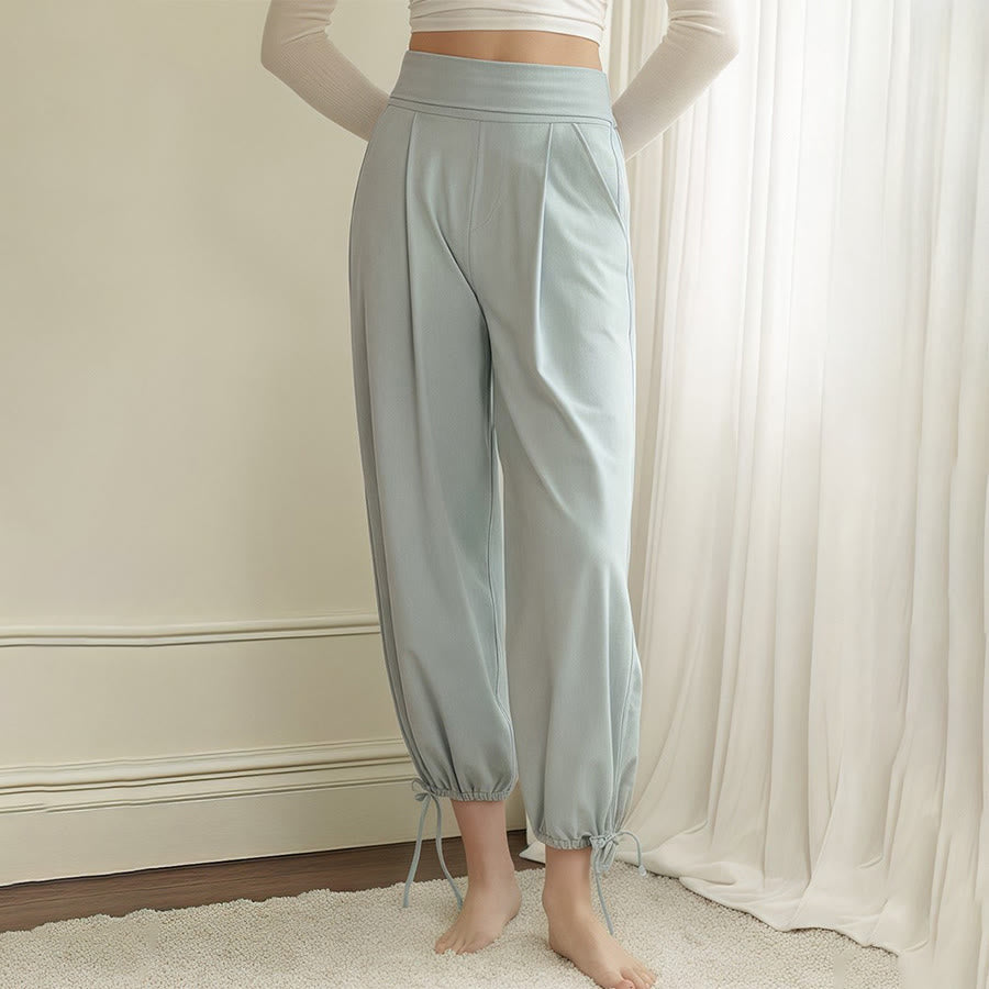 Olivenorma High Waist Pleated Drawstring Ankle Harem Yoga Women's Pants - Blue - L - image 0