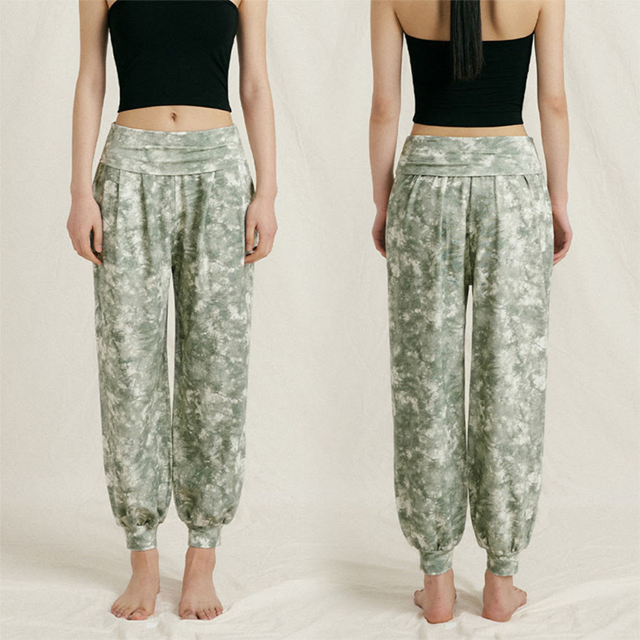 Olivenorma High Waist Pleated Cuffed Harem Casual Yoga Women's Pants - Floral Green - L - image 1