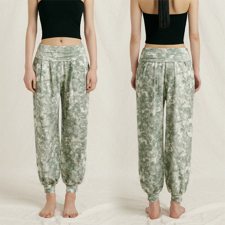Olivenorma High Waist Pleated Cuffed Harem Casual Yoga Women's Pants - Floral Green - L - image 1