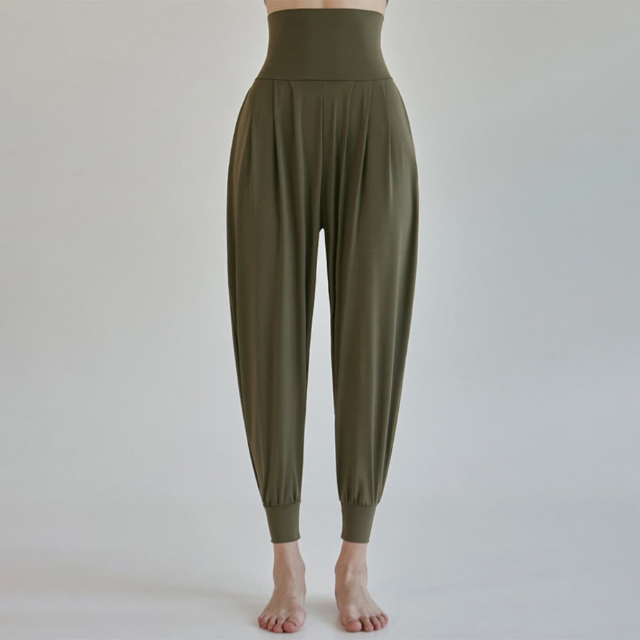 Olivenorma Ultra High Waist Pleated Loose Harem Jogger Yoga Women's Pants - Dark Green - L - image 17