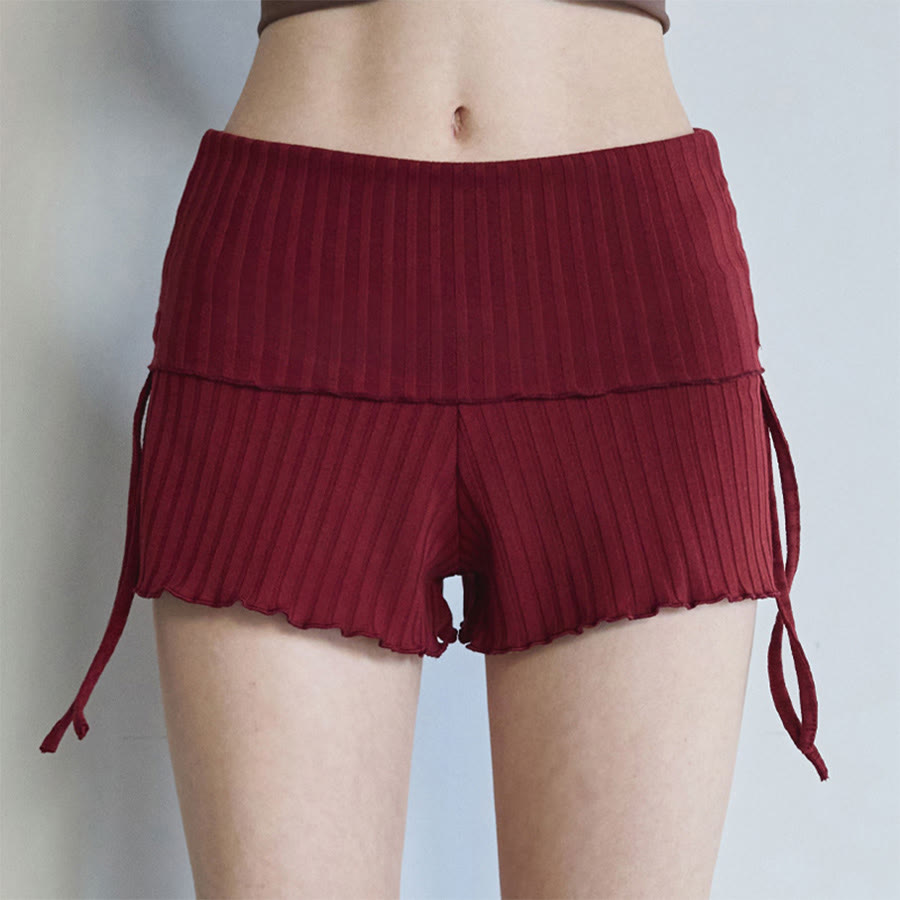 Olivenorma Fold Over Waist Ruched Side Drawstring Casual Yoga Women's Shorts - Maroon - L - image 24