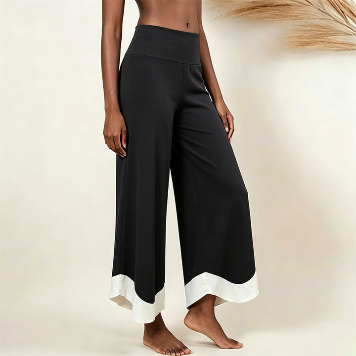 Olivenorma High Waist Shirred Loose Straight Leg Yoga Women's Pants - Black & White Spliced - L - image 11