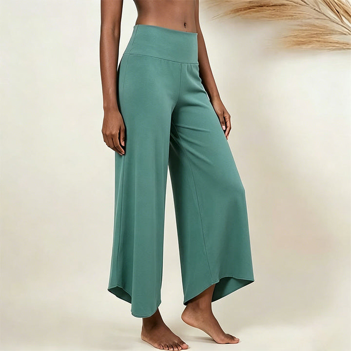 Olivenorma High Waist Shirred Loose Straight Leg Yoga Women's Pants - Lake Blue - L - image 10