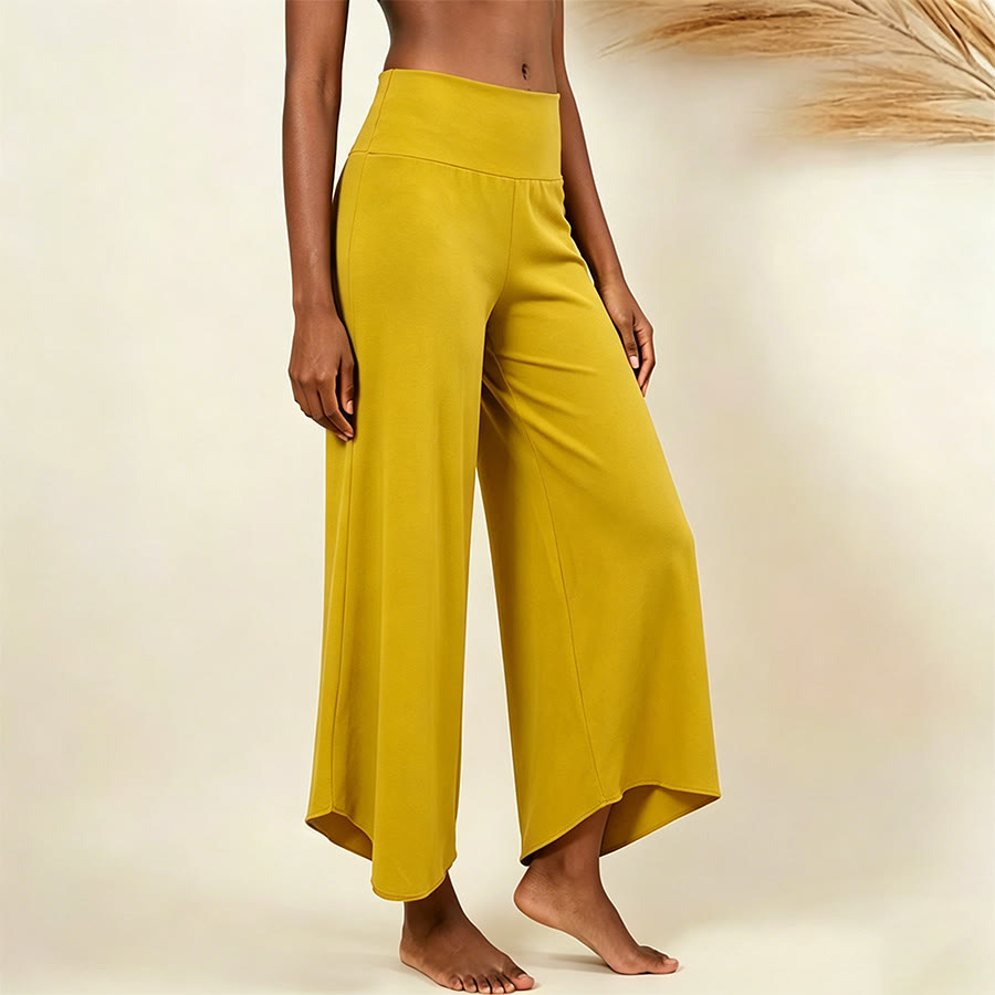 Olivenorma High Waist Shirred Loose Straight Leg Yoga Women's Pants - Yellow - L - image 6