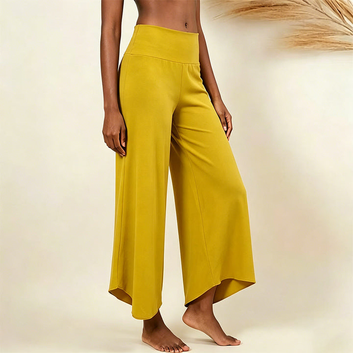 Olivenorma High Waist Shirred Loose Straight Leg Yoga Women's Pants - Yellow - L - image 6