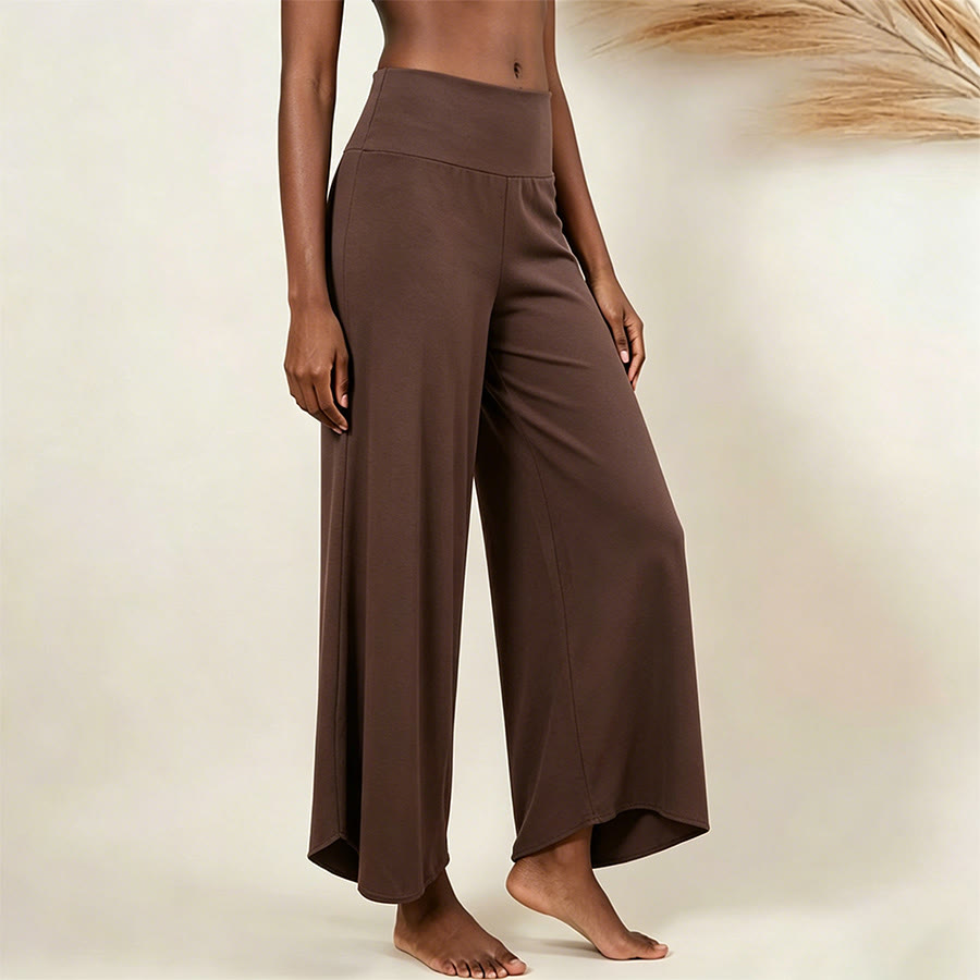 Olivenorma High Waist Shirred Loose Straight Leg Yoga Women's Pants - Dark Brown - L - image 5