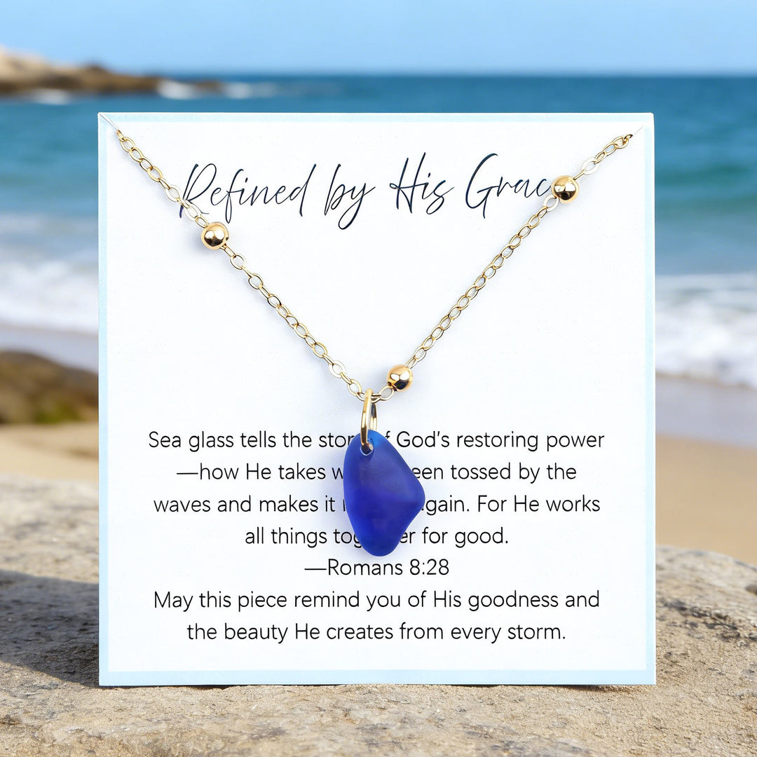 FREE Today: Handcrafted Sea Glass Teardrop Necklace with Card - Royal Blue Sea Glass - Refined by His Grace - image 6