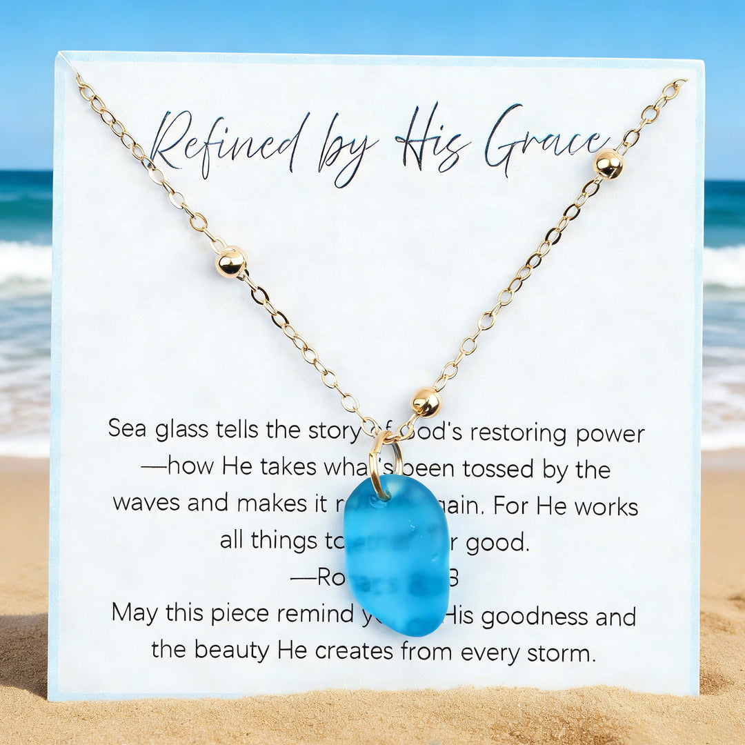 FREE Today: Handcrafted Sea Glass Teardrop Necklace with Card - Sea-Blue Sea Glass - Refined by His Grace - image 0