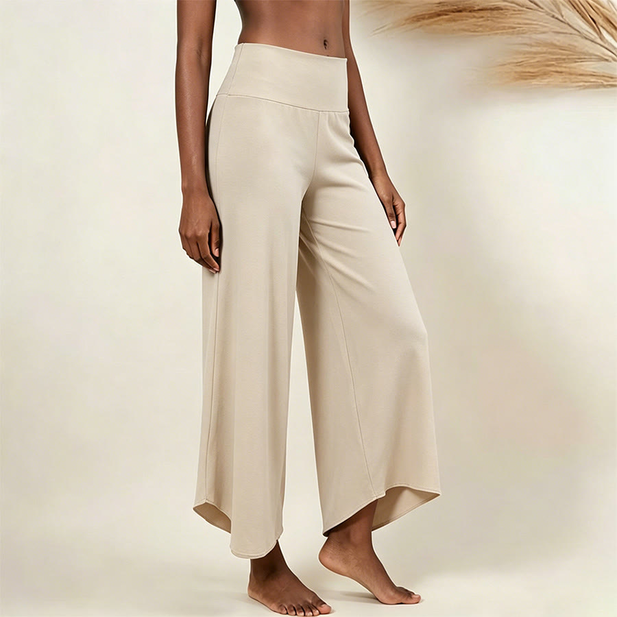 Olivenorma High Waist Shirred Loose Straight Leg Yoga Women's Pants - Apricot - L - image 3