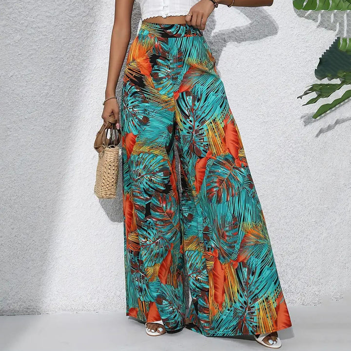 Olivenorma Tropical Leaf Print High-Waist Wide Leg Women's Pants - image 9